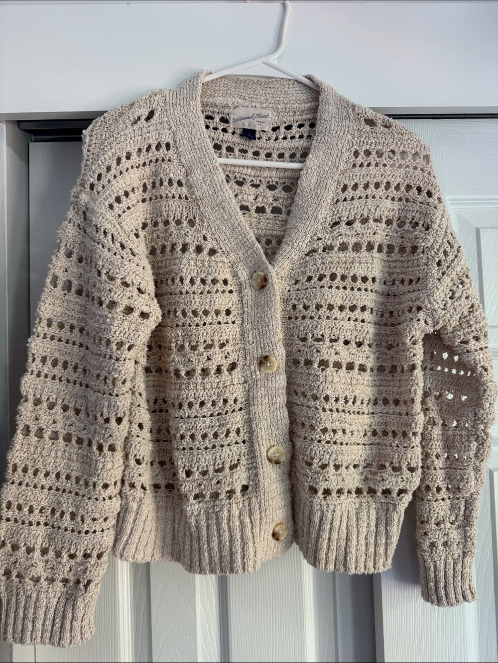Universal Thread Openwork Crochet Button Cardigan - Cream